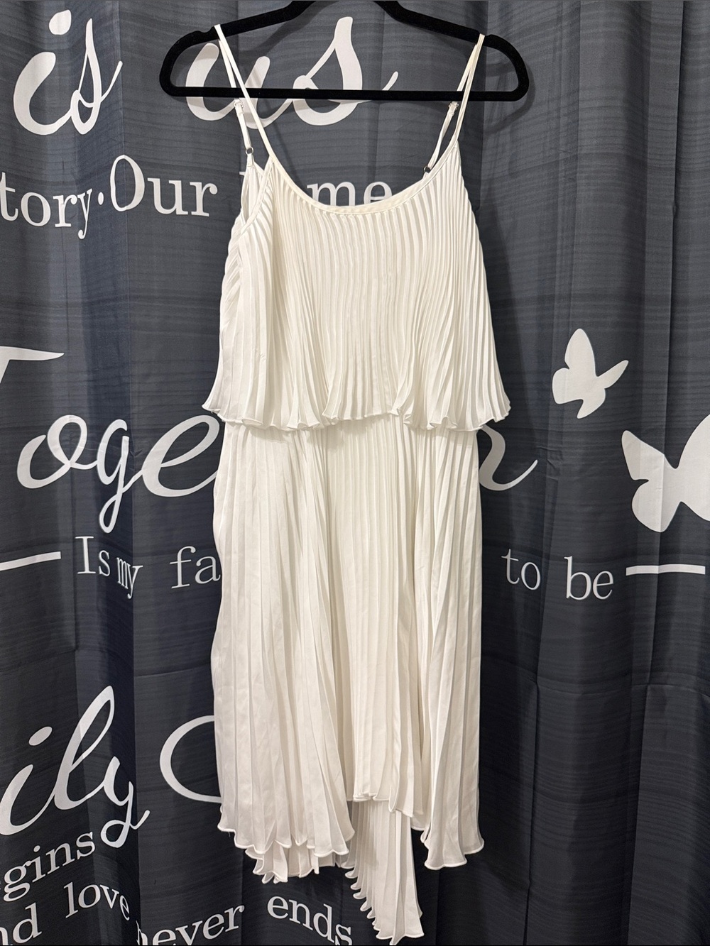 Cache White Asymmetrical Pleated Spaghetti-Strap Dress